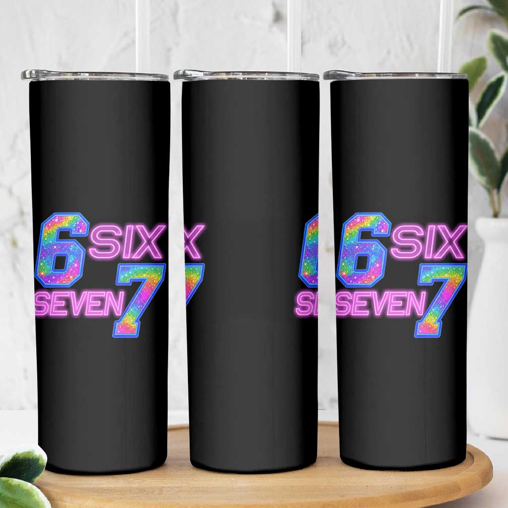 Colorful Neon Light Effect Skinny Tumbler Six Seven Meme