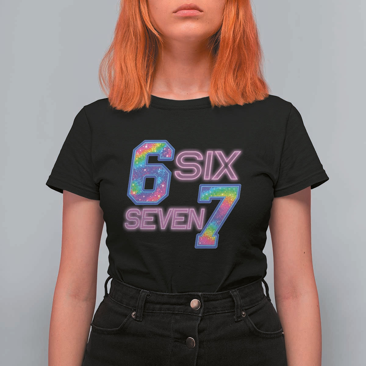 Colorful Neon Light Effect T Shirt For Women Six Seven Meme