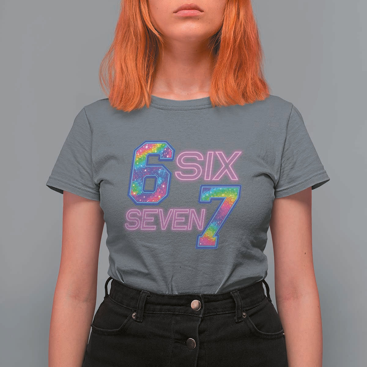 Colorful Neon Light Effect T Shirt For Women Six Seven Meme