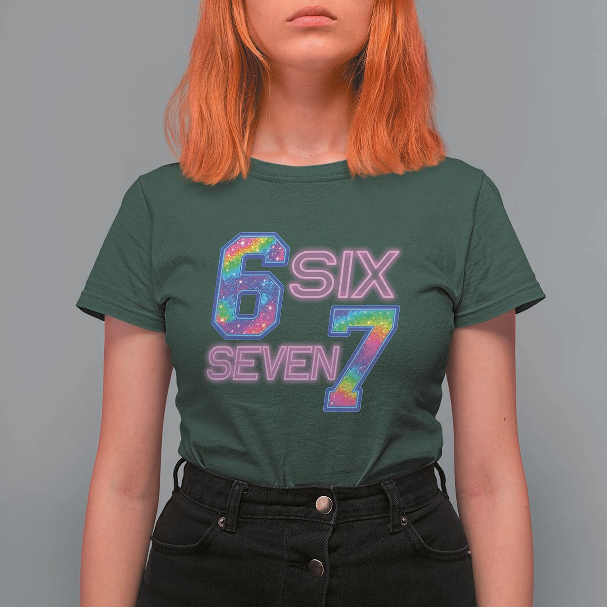 Colorful Neon Light Effect T Shirt For Women Six Seven Meme