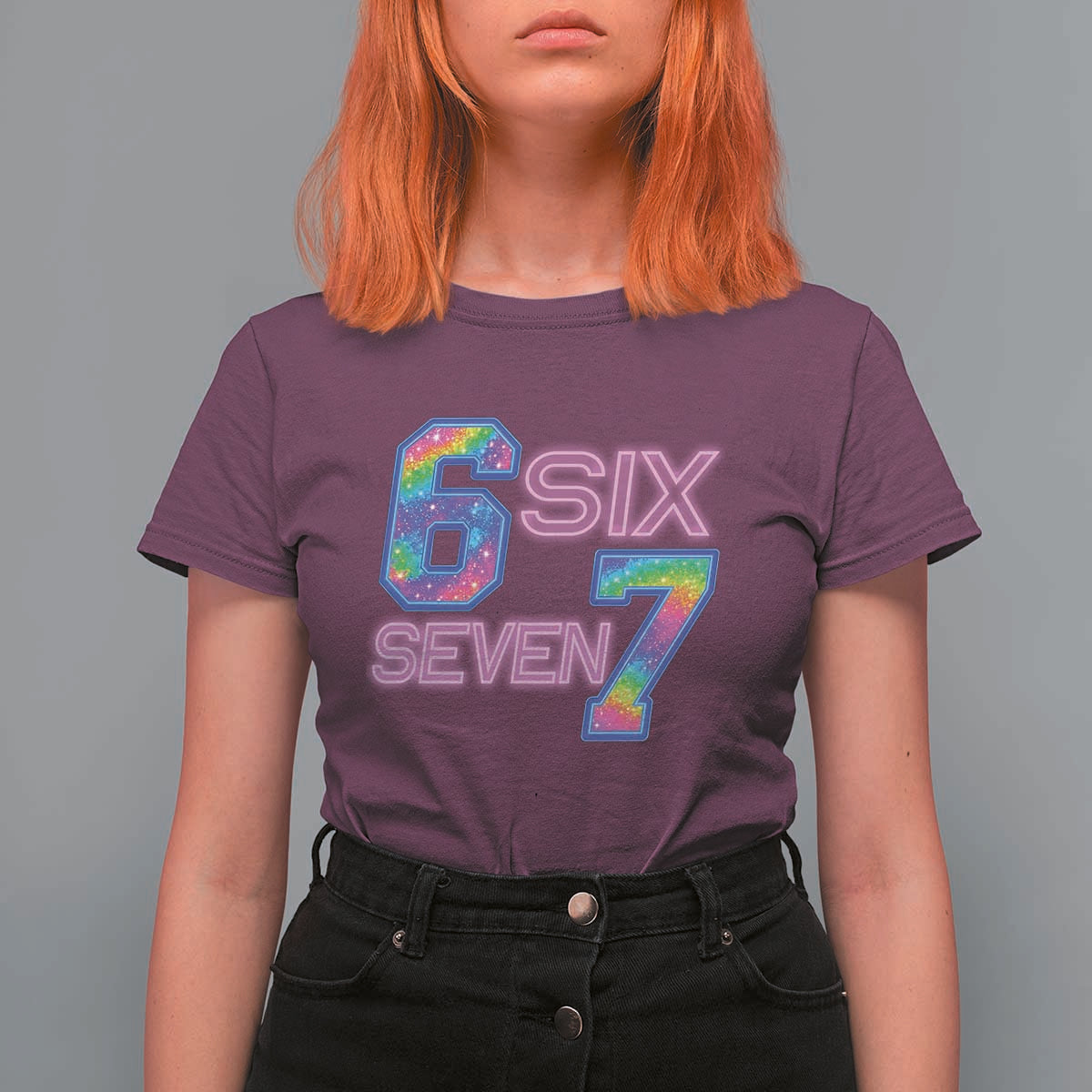 Colorful Neon Light Effect T Shirt For Women Six Seven Meme