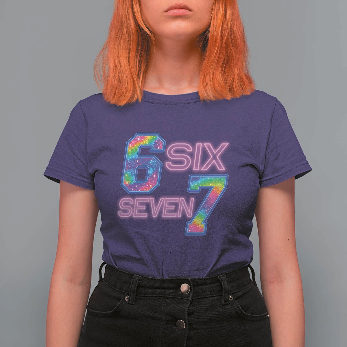 Colorful Neon Light Effect T Shirt For Women Six Seven Meme