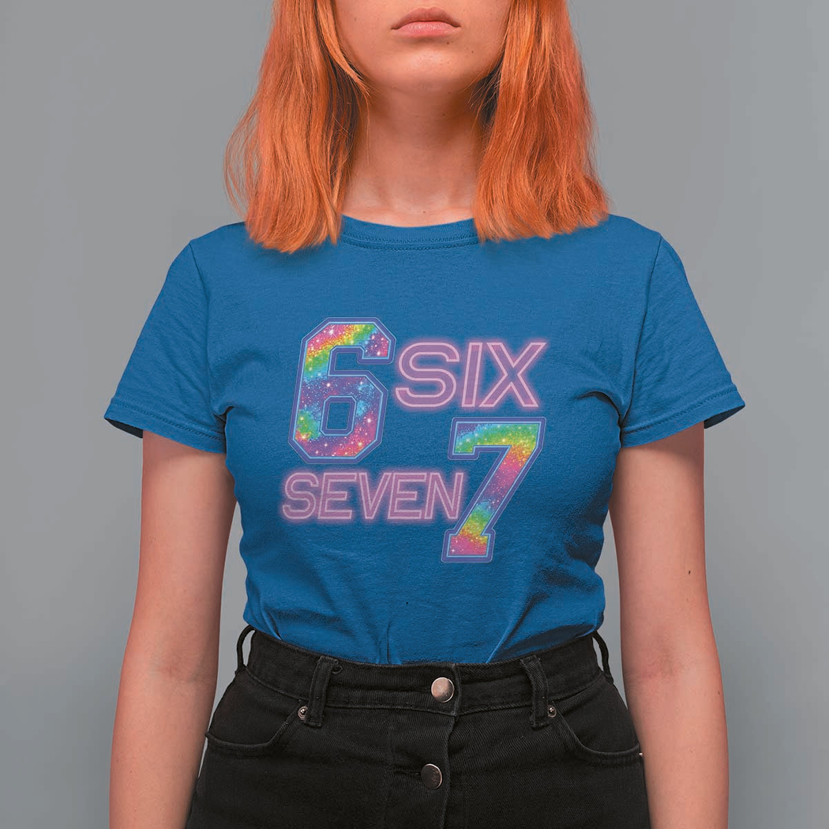Colorful Neon Light Effect T Shirt For Women Six Seven Meme
