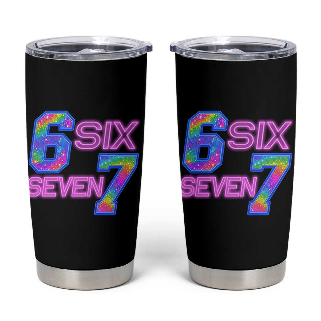 Colorful Neon Light Effect Tumbler Cup Six Seven Meme