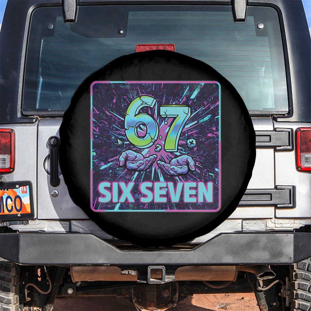 Funny Six Seven Meme Spare Tire Cover Cyberpunk Neon Style
