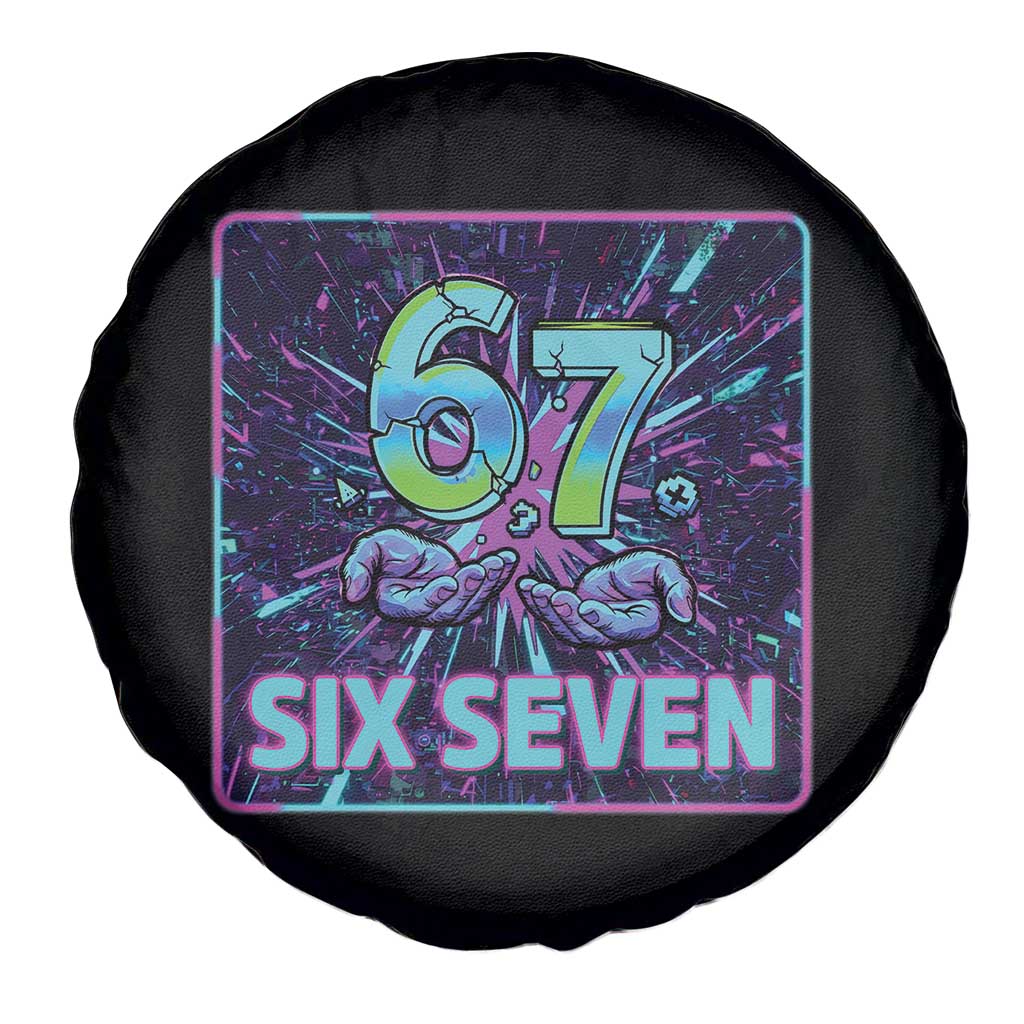 Funny Six Seven Meme Spare Tire Cover Cyberpunk Neon Style