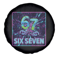 Funny Six Seven Meme Spare Tire Cover Cyberpunk Neon Style