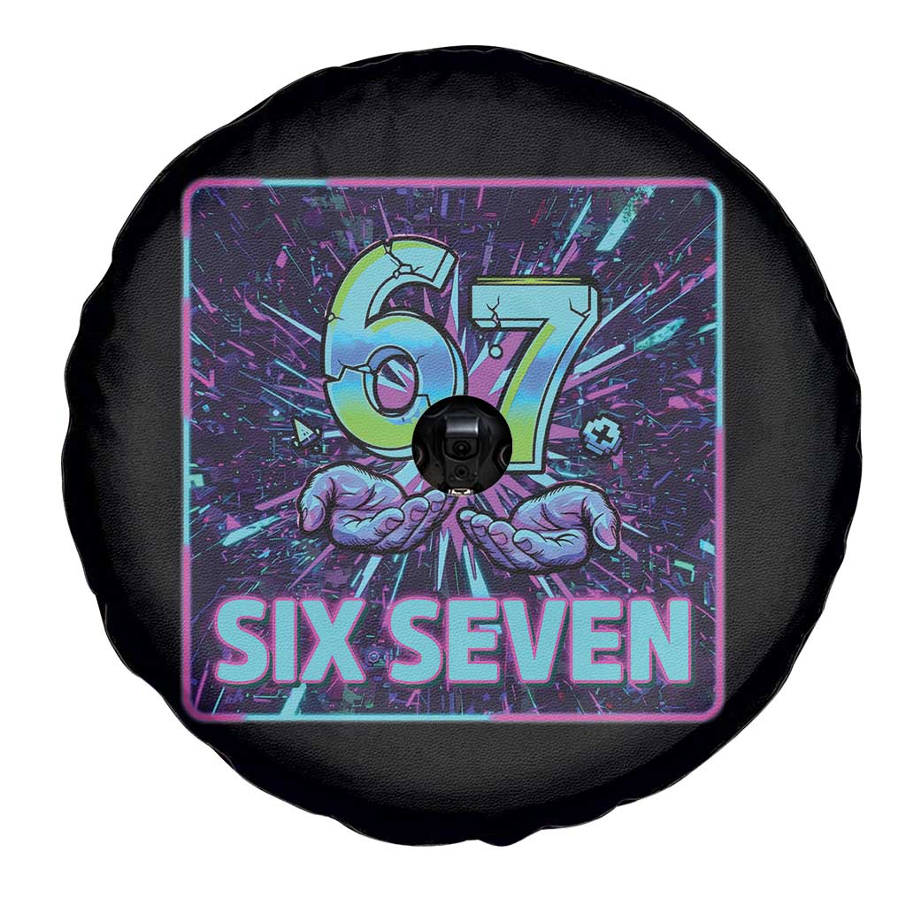 Funny Six Seven Meme Spare Tire Cover Cyberpunk Neon Style