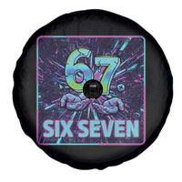 Funny Six Seven Meme Spare Tire Cover Cyberpunk Neon Style