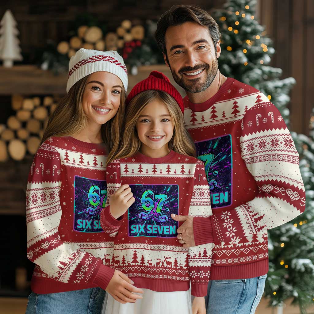 Funny Six Seven Meme Ugly Christmas Sweater Cyberpunk Neon Style