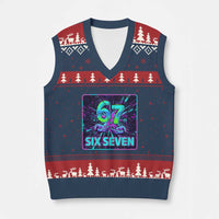 Funny Six Seven Meme V-Neck Knit Sweater Vest Cyberpunk Neon Style