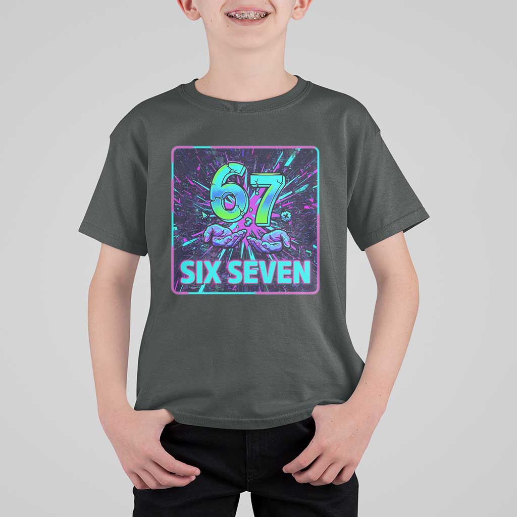 Funny Six Seven Meme T Shirt For Kid Cyberpunk Neon Style