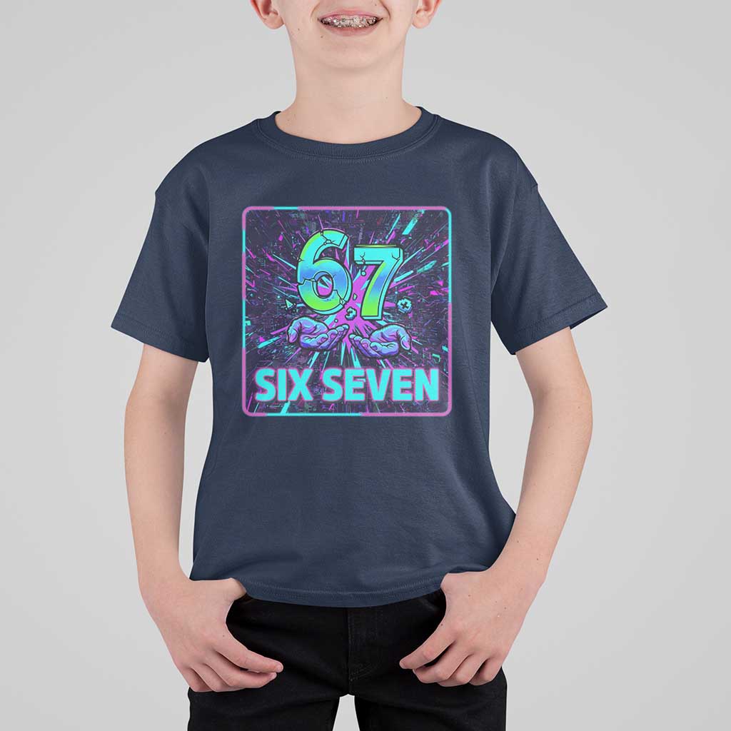 Funny Six Seven Meme T Shirt For Kid Cyberpunk Neon Style