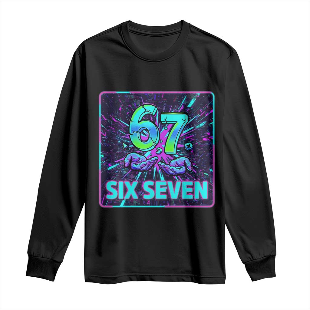 Funny Six Seven Meme Long Sleeve Shirt Cyberpunk Neon Style