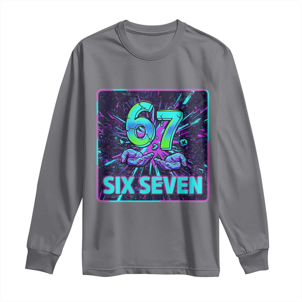 Funny Six Seven Meme Long Sleeve Shirt Cyberpunk Neon Style