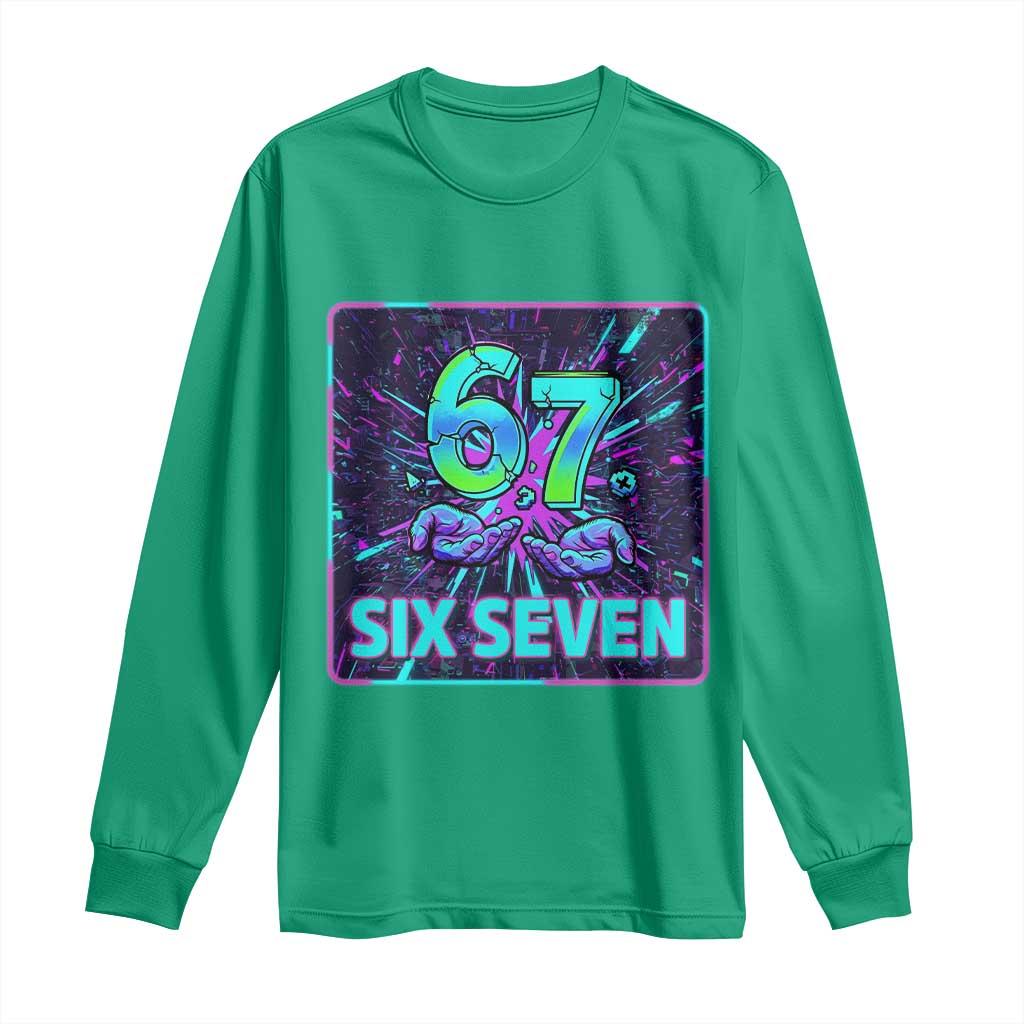 Funny Six Seven Meme Long Sleeve Shirt Cyberpunk Neon Style