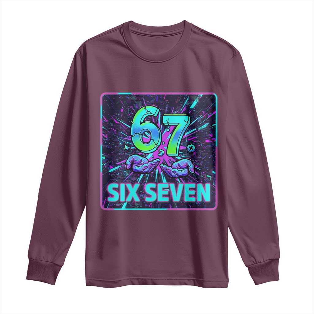 Funny Six Seven Meme Long Sleeve Shirt Cyberpunk Neon Style