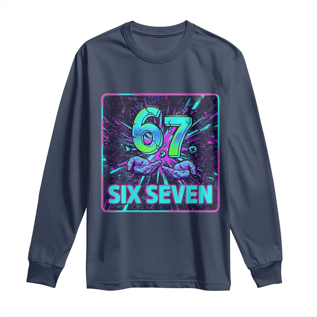 Funny Six Seven Meme Long Sleeve Shirt Cyberpunk Neon Style