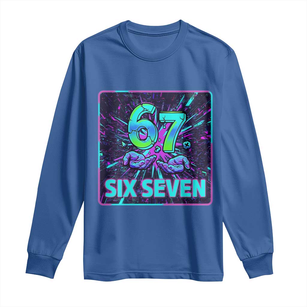 Funny Six Seven Meme Long Sleeve Shirt Cyberpunk Neon Style