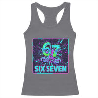 Funny Six Seven Meme Racerback Tank Top Cyberpunk Neon Style