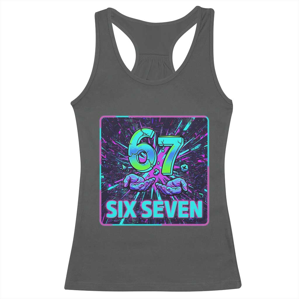 Funny Six Seven Meme Racerback Tank Top Cyberpunk Neon Style