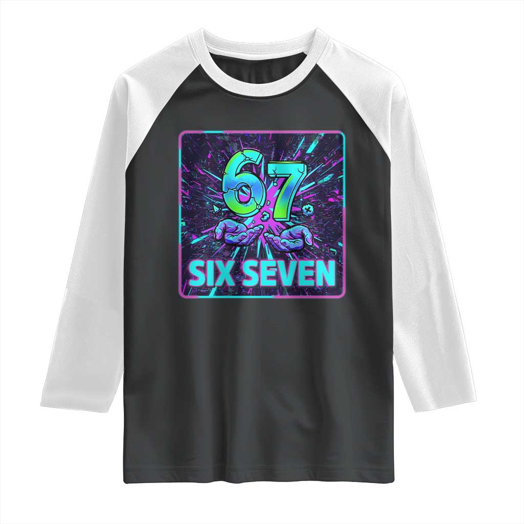 Funny Six Seven Meme Raglan Shirt Cyberpunk Neon Style