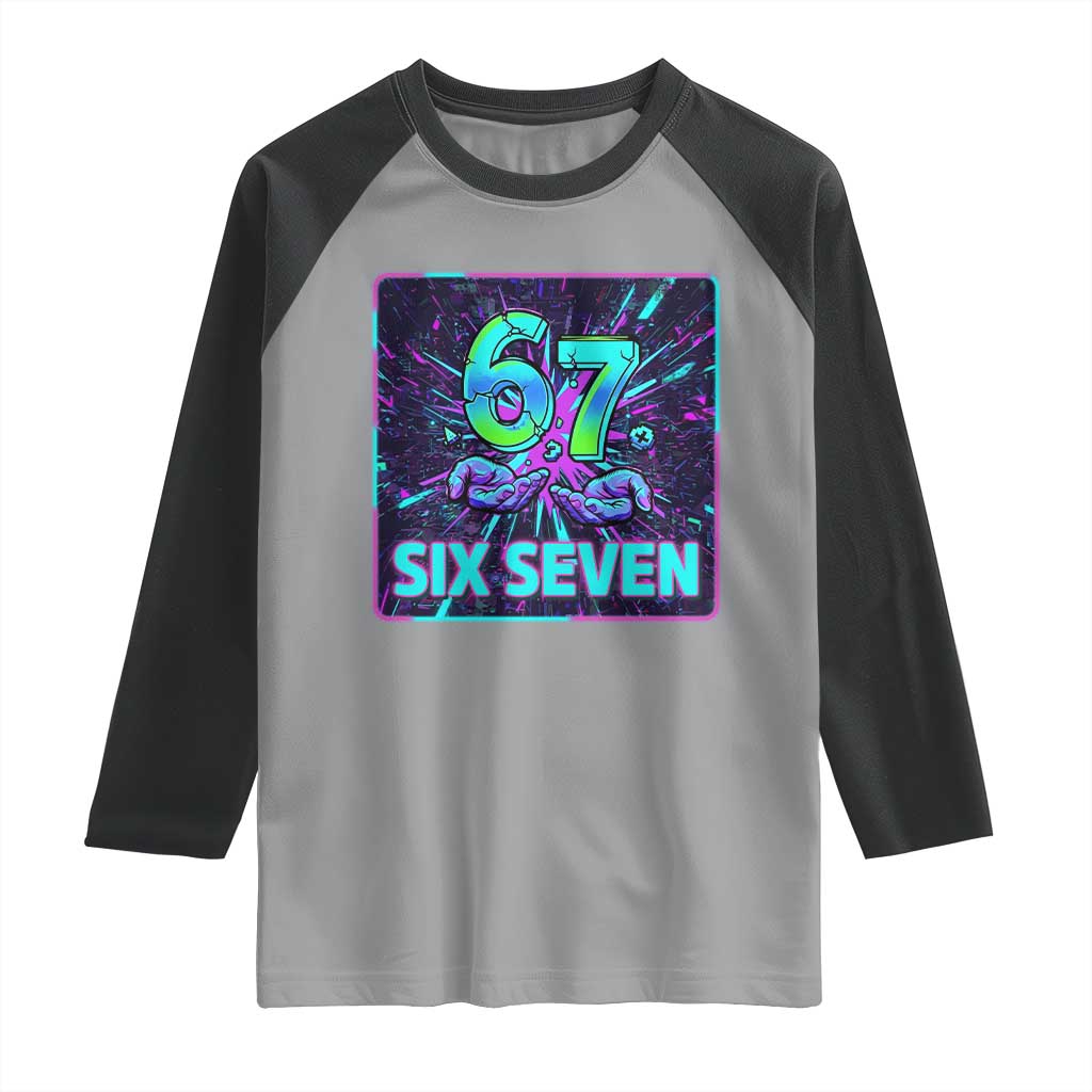 Funny Six Seven Meme Raglan Shirt Cyberpunk Neon Style