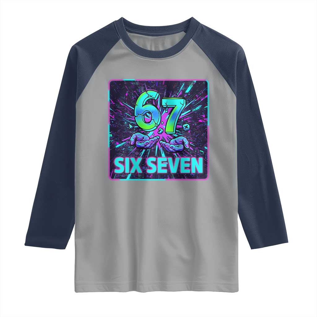 Funny Six Seven Meme Raglan Shirt Cyberpunk Neon Style