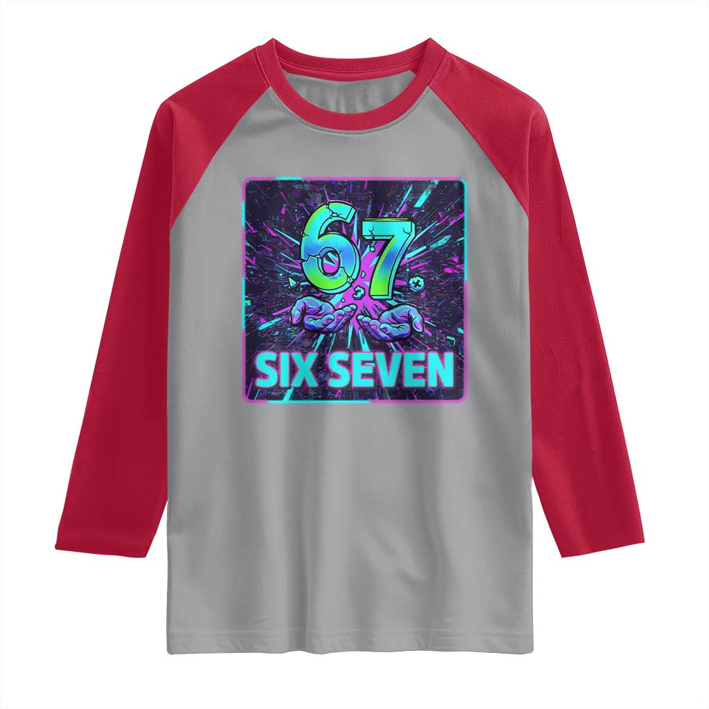 Funny Six Seven Meme Raglan Shirt Cyberpunk Neon Style