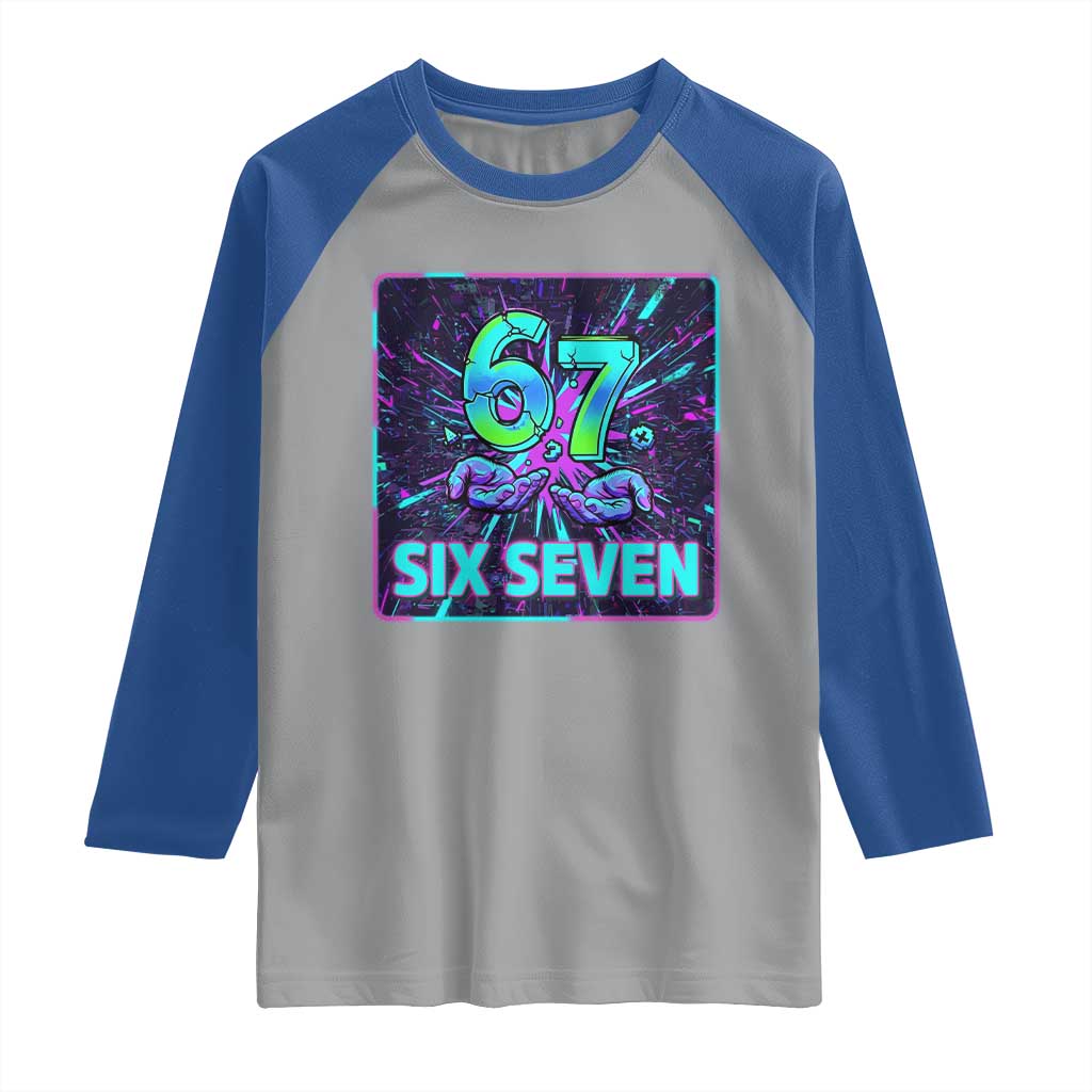 Funny Six Seven Meme Raglan Shirt Cyberpunk Neon Style