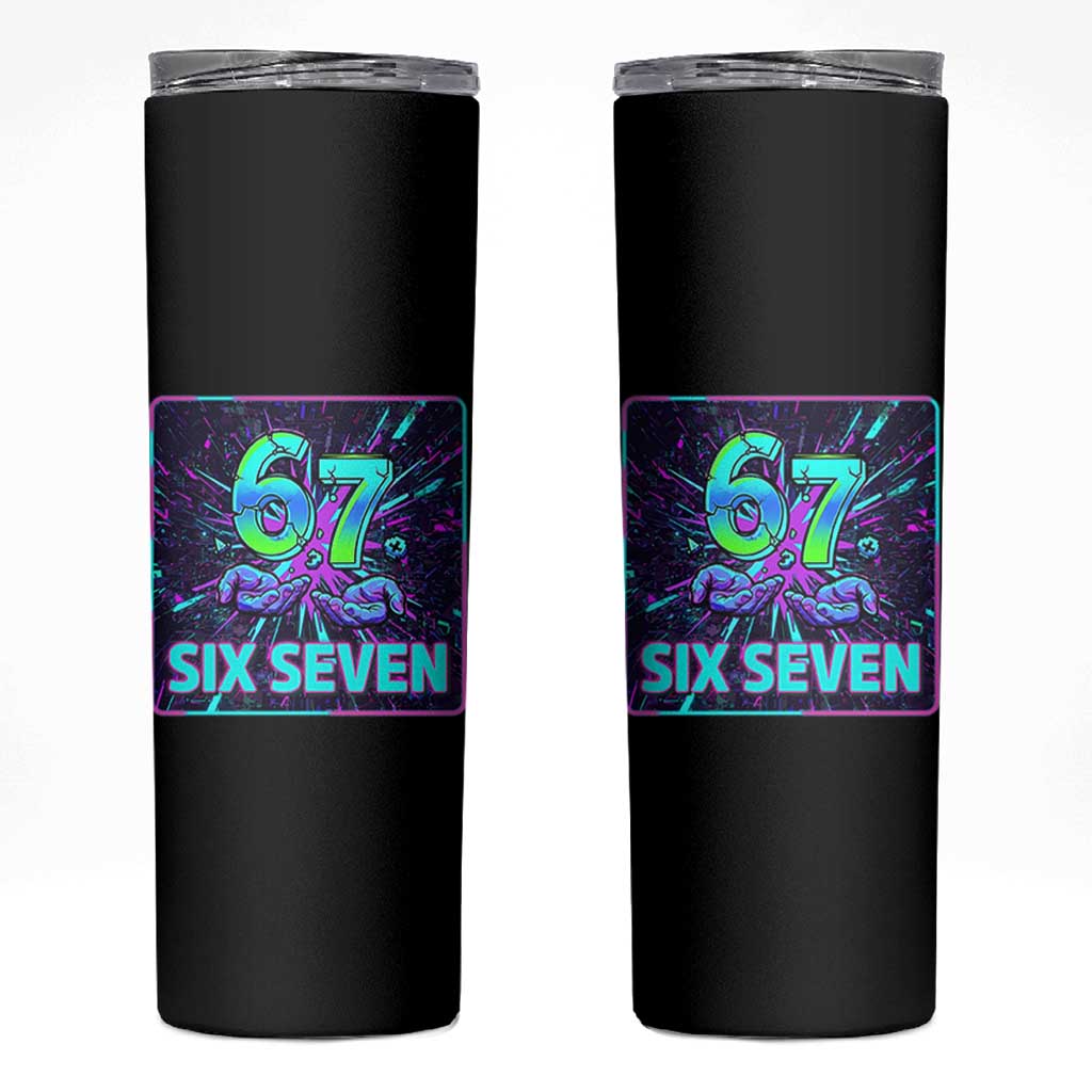 Funny Six Seven Meme Skinny Tumbler Cyberpunk Neon Style