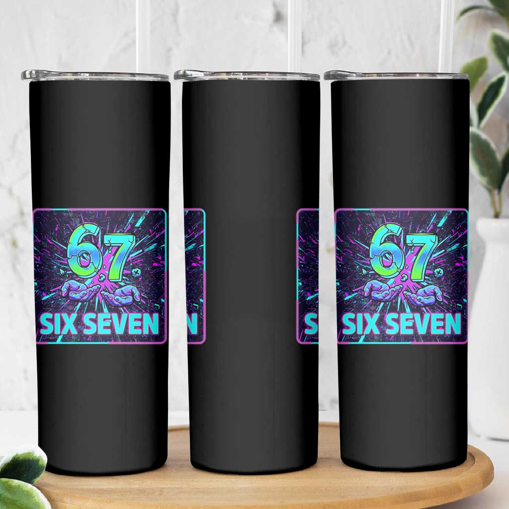 Funny Six Seven Meme Skinny Tumbler Cyberpunk Neon Style