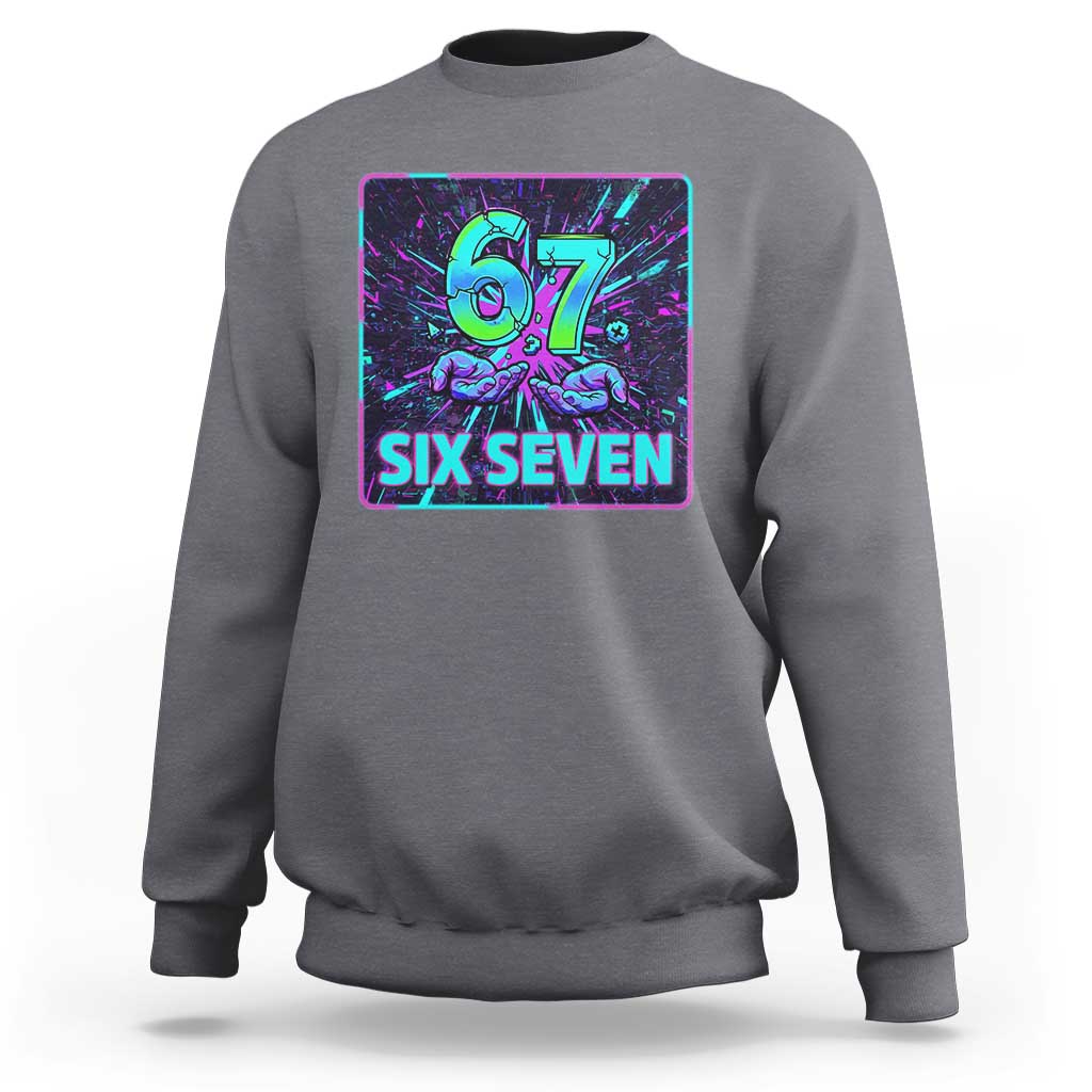 Funny Six Seven Meme Sweatshirt Cyberpunk Neon Style