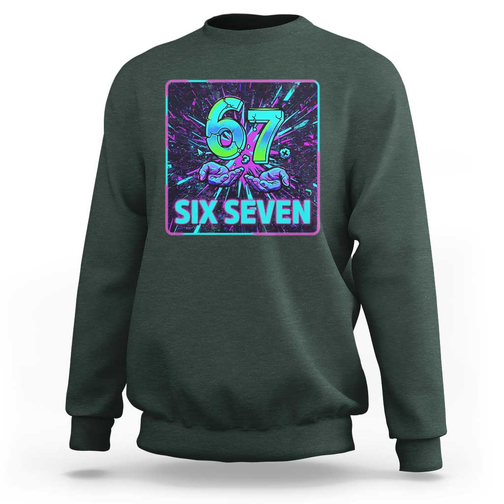 Funny Six Seven Meme Sweatshirt Cyberpunk Neon Style