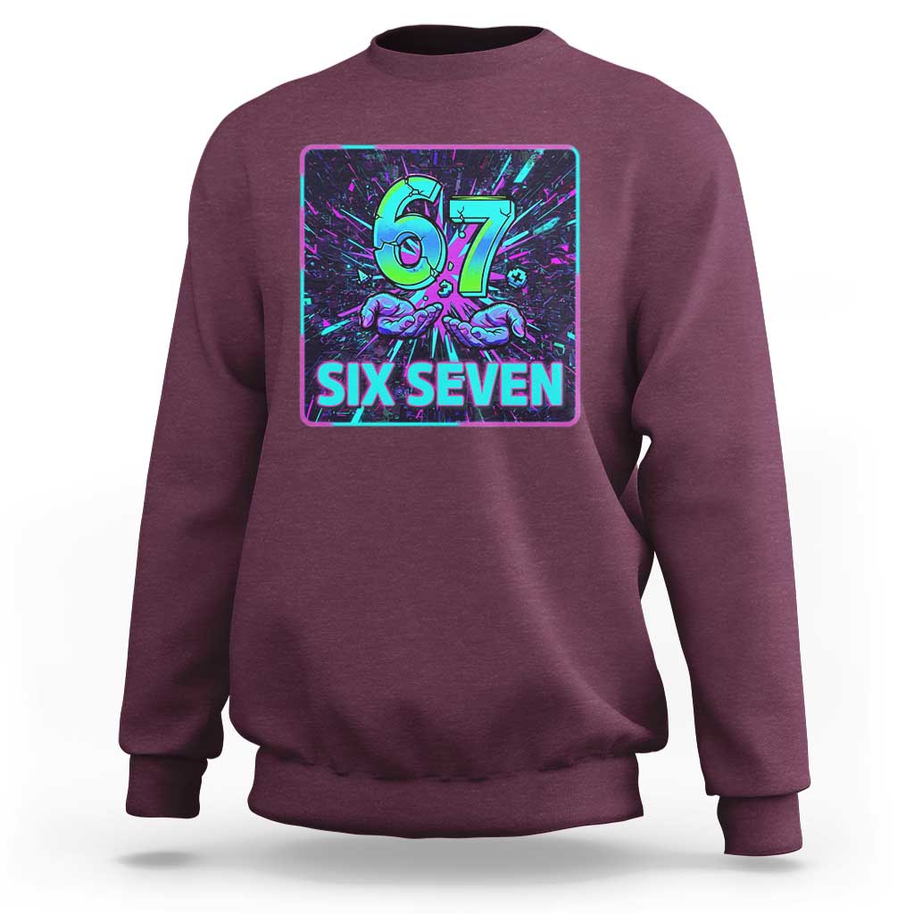 Funny Six Seven Meme Sweatshirt Cyberpunk Neon Style