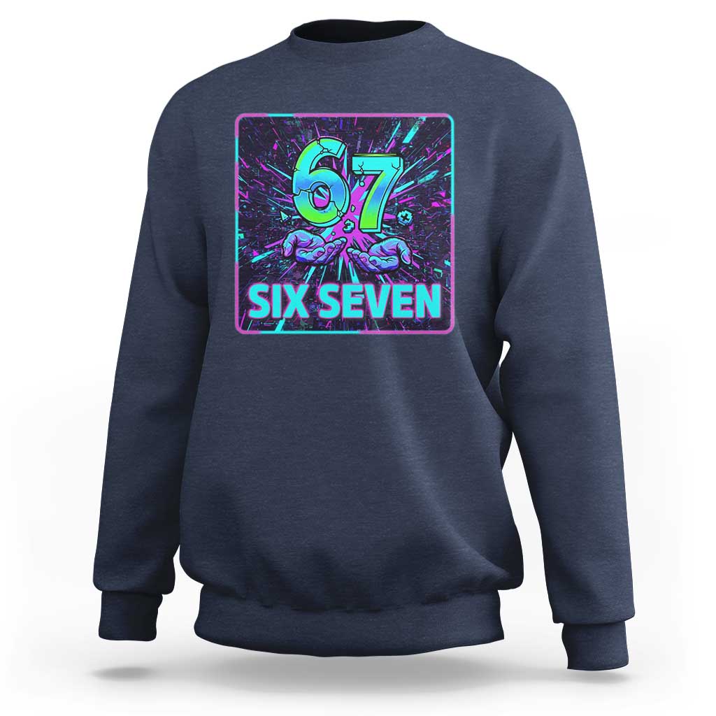 Funny Six Seven Meme Sweatshirt Cyberpunk Neon Style