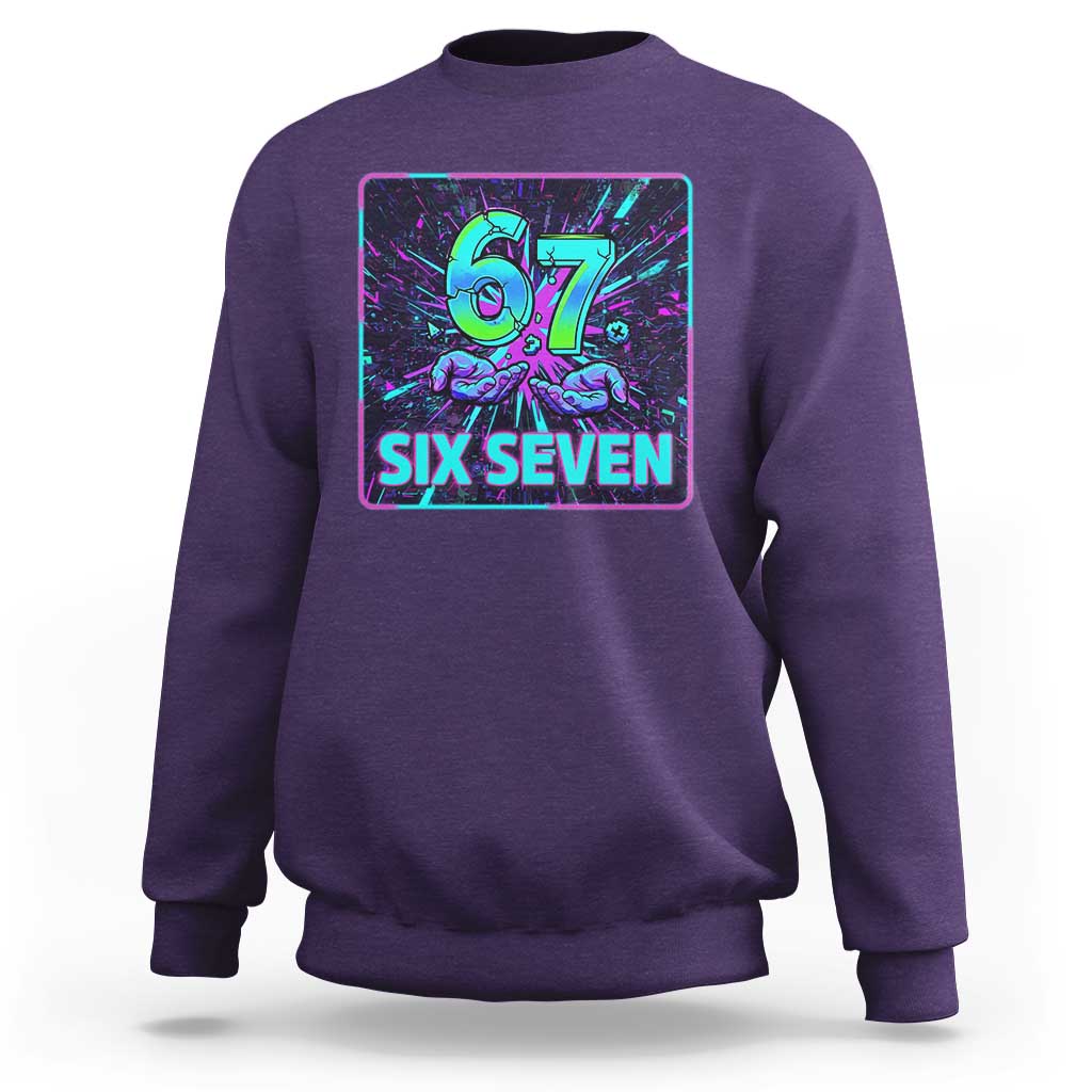 Funny Six Seven Meme Sweatshirt Cyberpunk Neon Style
