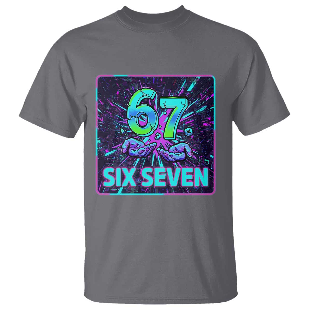 Funny Six Seven Meme T Shirt Cyberpunk Neon Style