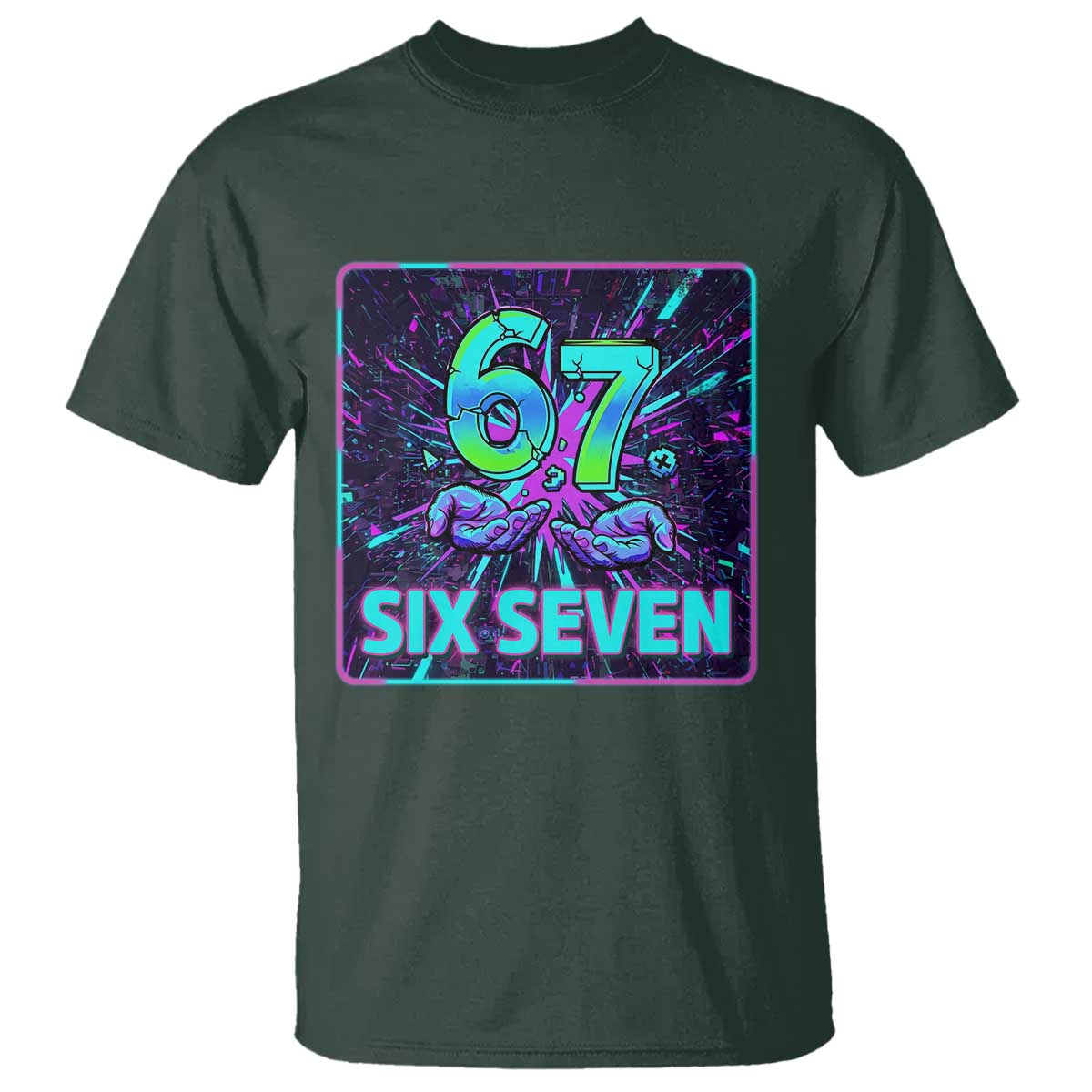 Funny Six Seven Meme T Shirt Cyberpunk Neon Style