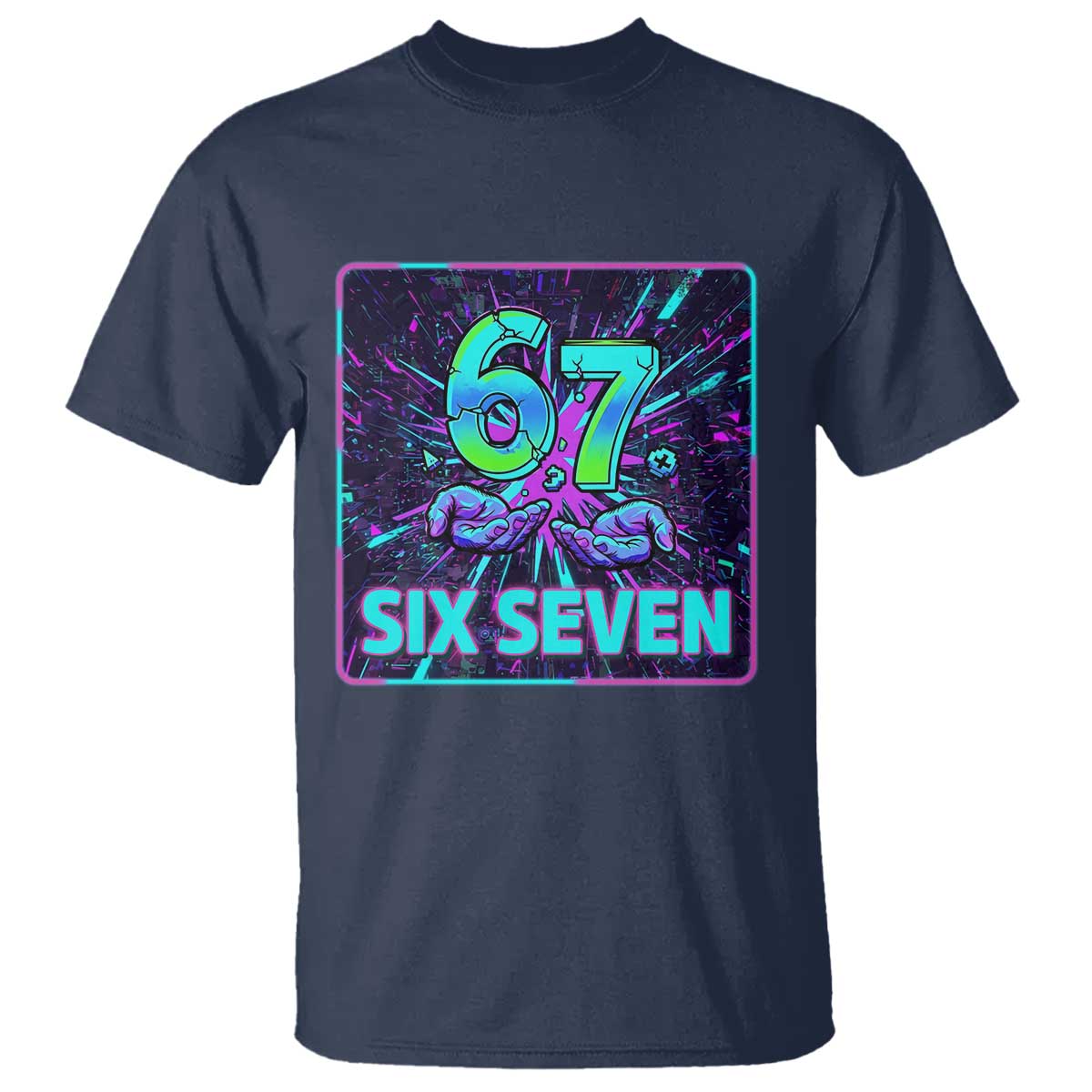 Funny Six Seven Meme T Shirt Cyberpunk Neon Style