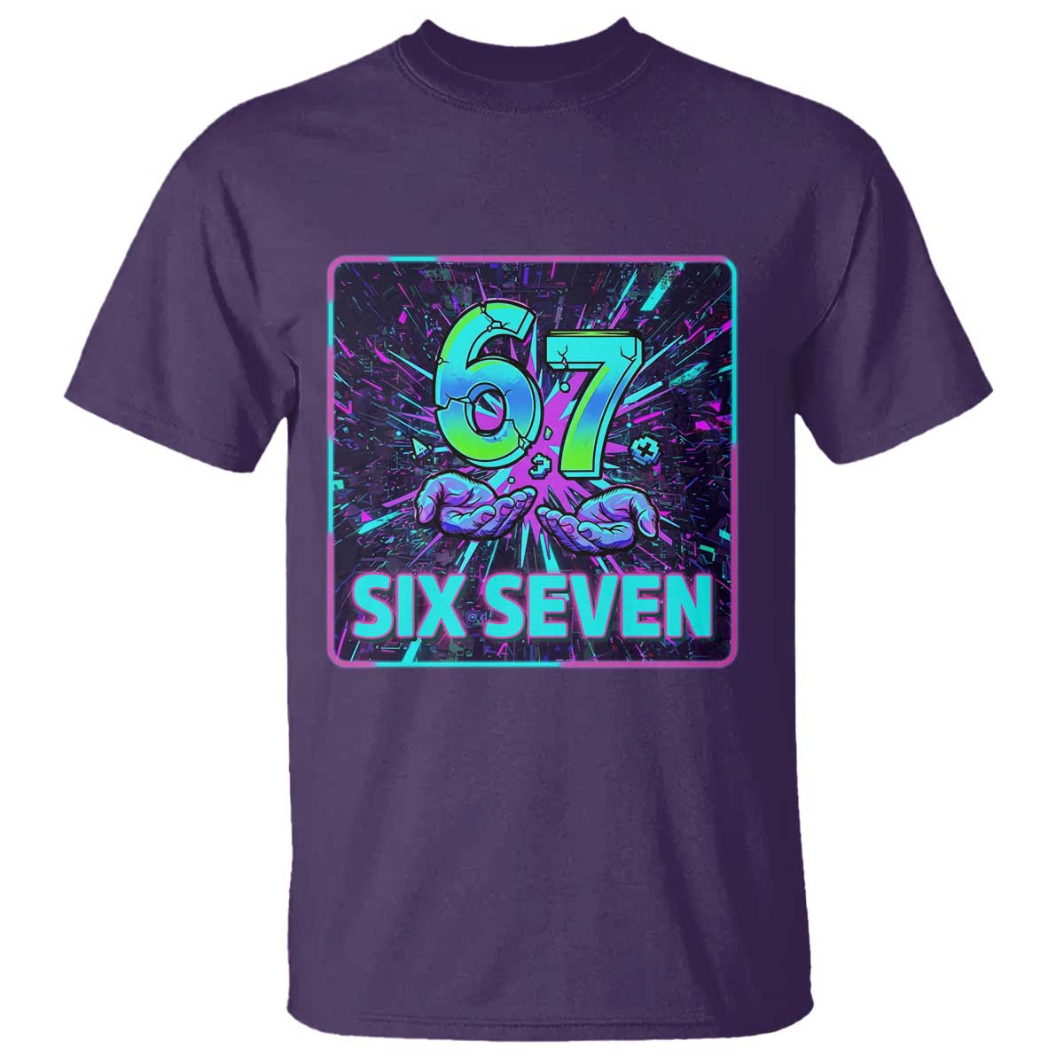 Funny Six Seven Meme T Shirt Cyberpunk Neon Style