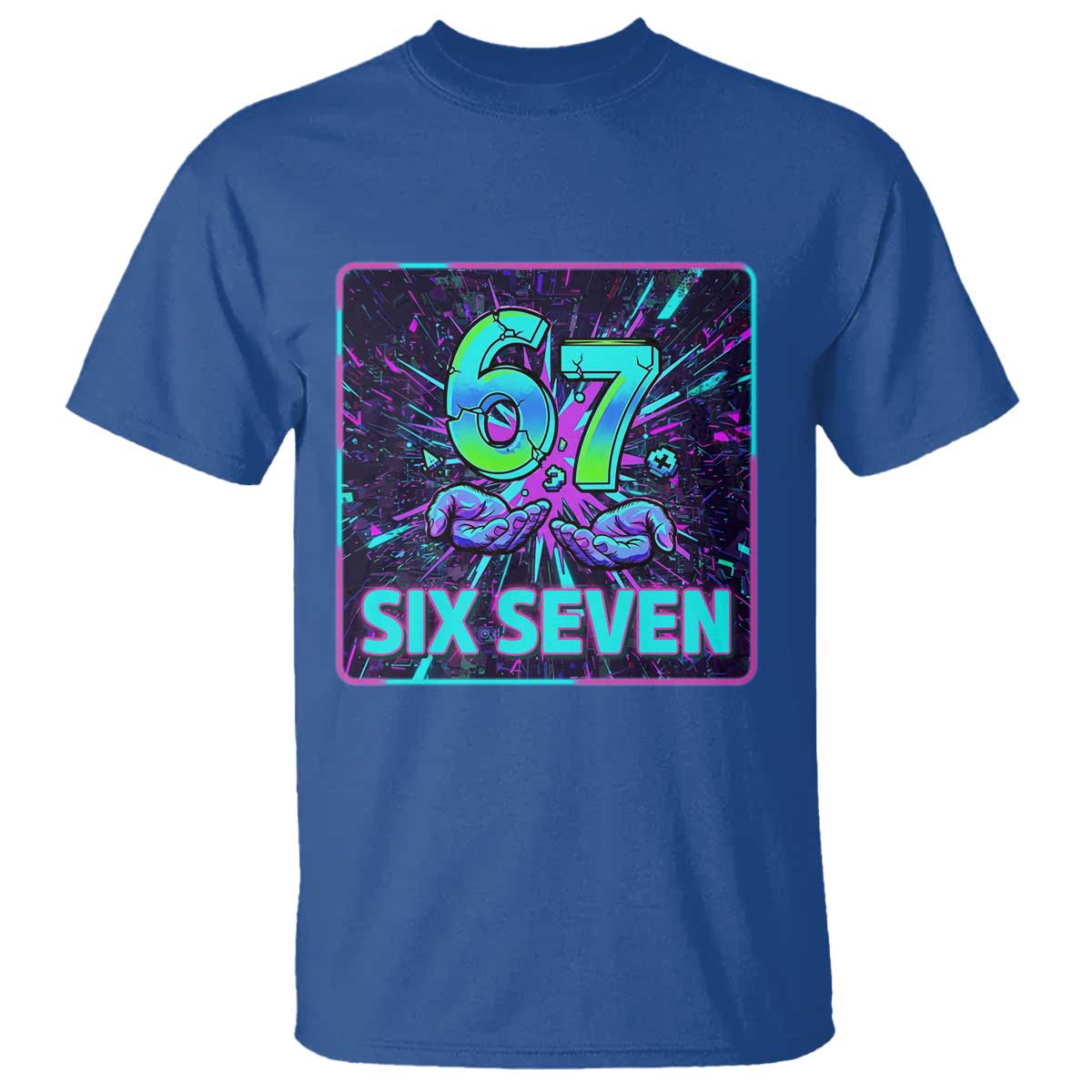 Funny Six Seven Meme T Shirt Cyberpunk Neon Style
