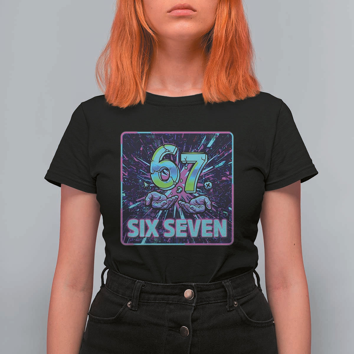 Funny Six Seven Meme T Shirt For Women Cyberpunk Neon Style