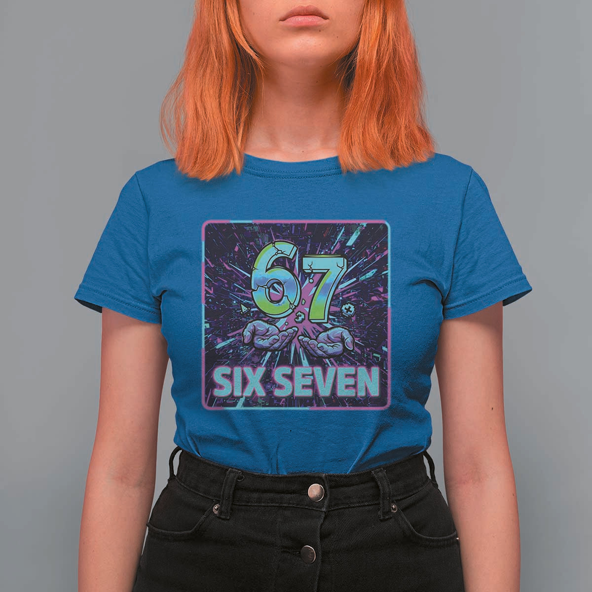 Funny Six Seven Meme T Shirt For Women Cyberpunk Neon Style