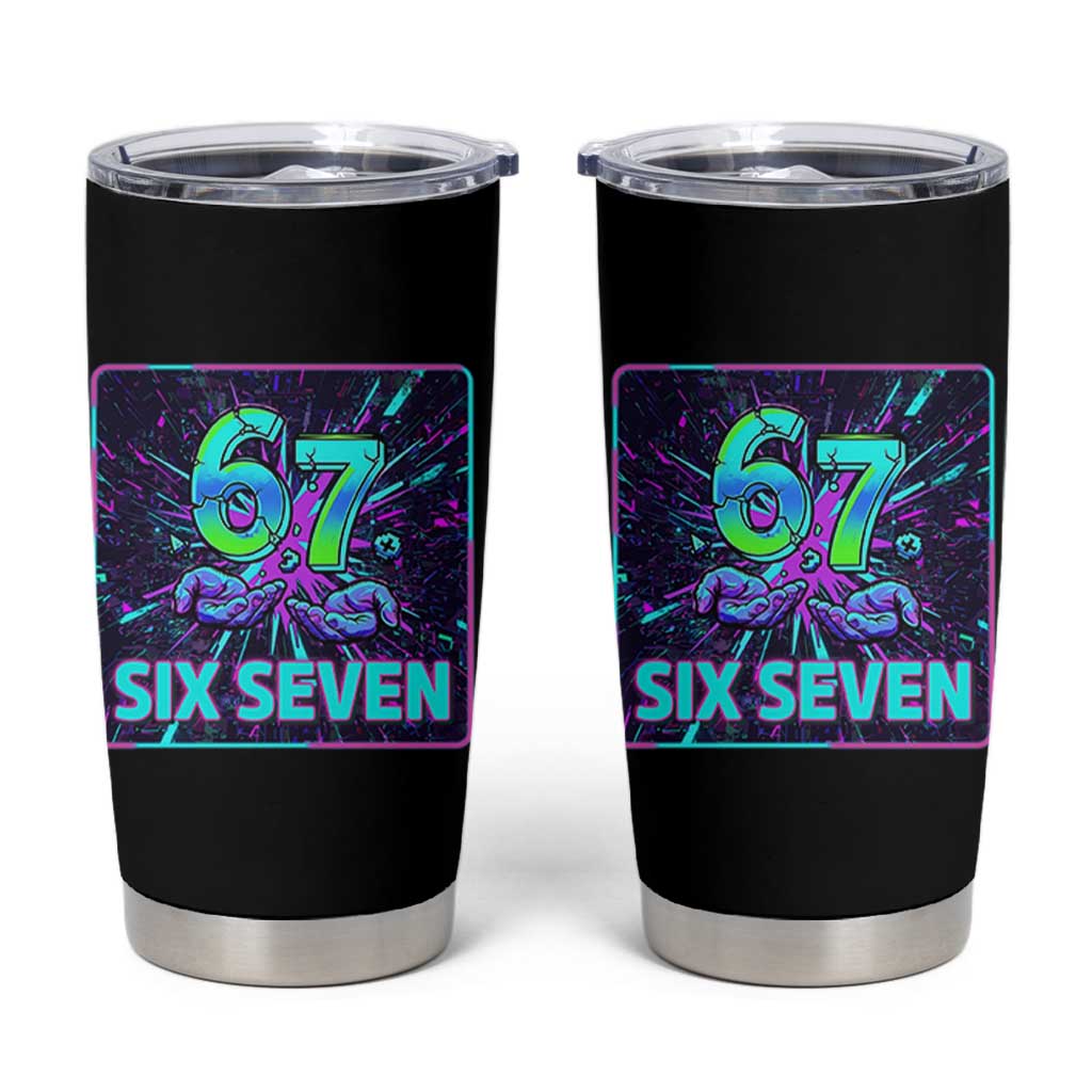 Funny Six Seven Meme Tumbler Cup Cyberpunk Neon Style