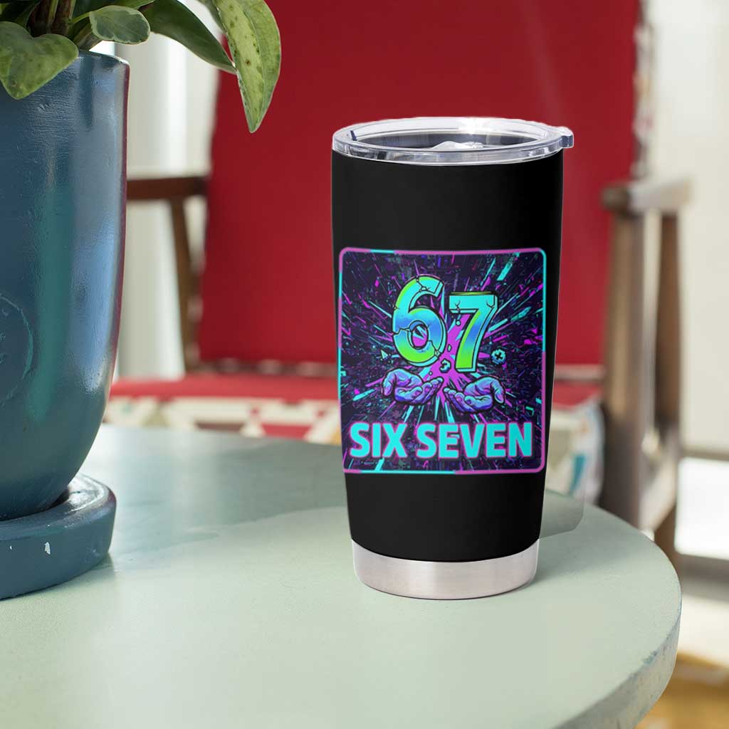 Funny Six Seven Meme Tumbler Cup Cyberpunk Neon Style