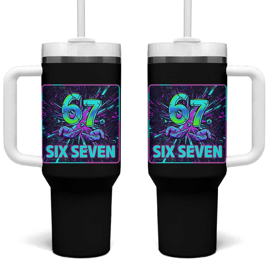 Funny Six Seven Meme Tumbler With Handle Cyberpunk Neon Style