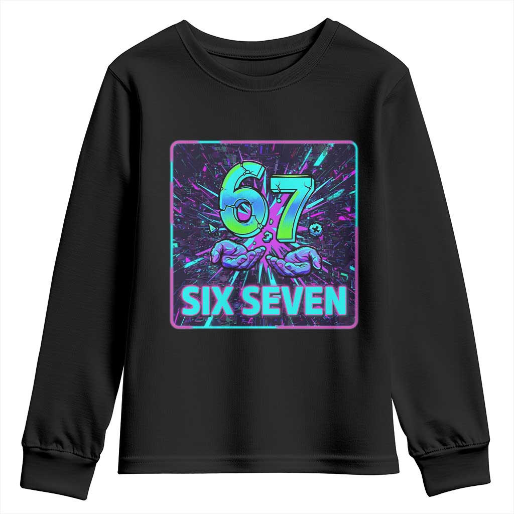 Funny Six Seven Meme Youth Sweatshirt Cyberpunk Neon Style