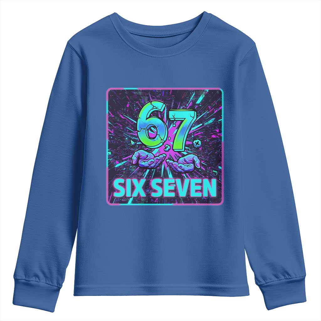 Funny Six Seven Meme Youth Sweatshirt Cyberpunk Neon Style