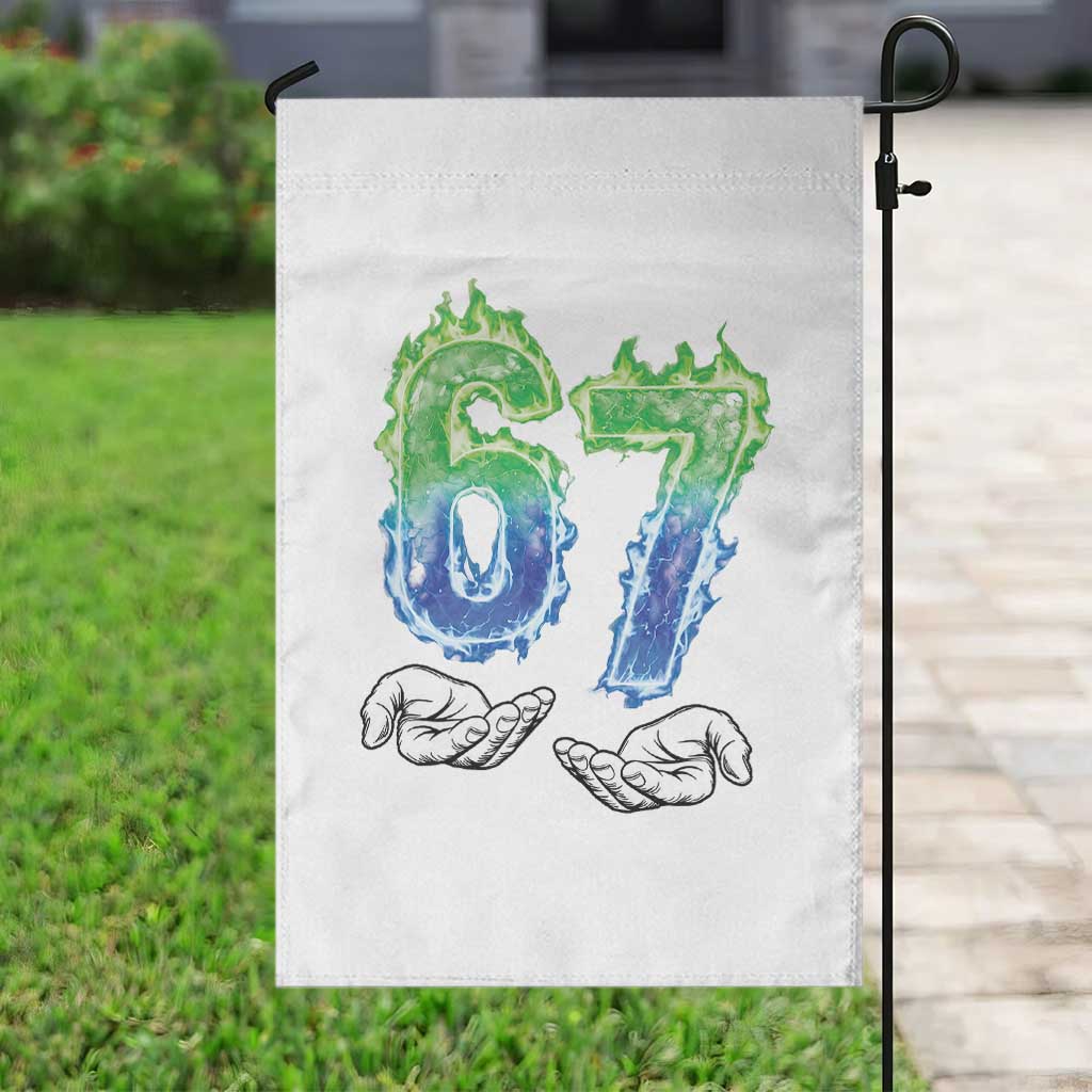 Green Fire Flame Six Seven Garden Flag Trendy Meme Gift